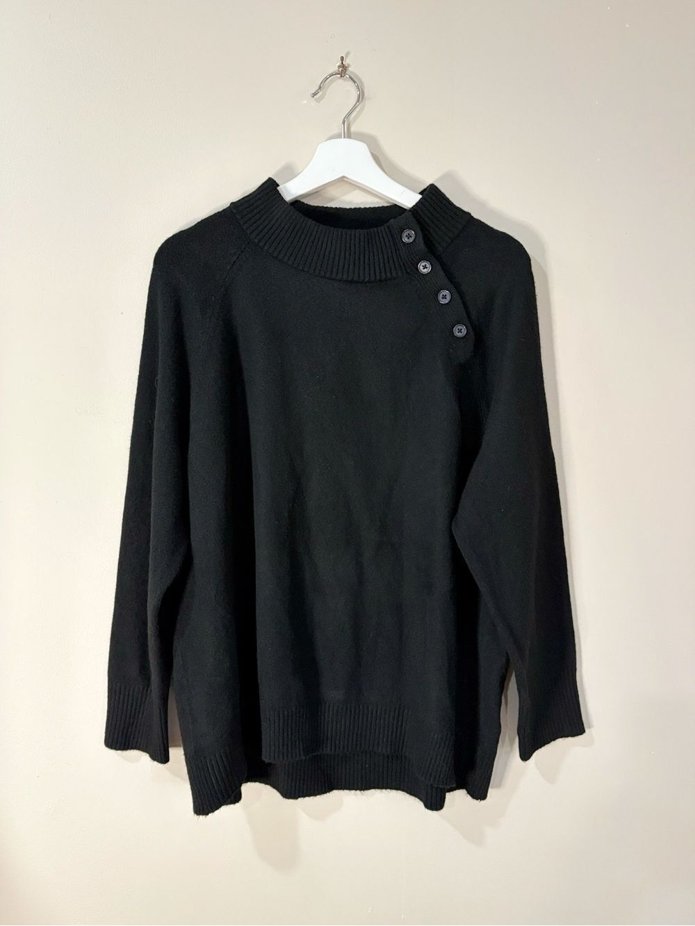 Talbots NWT Sweater Women's PXL Black Mock Neck Button Office Minimalist Capsule